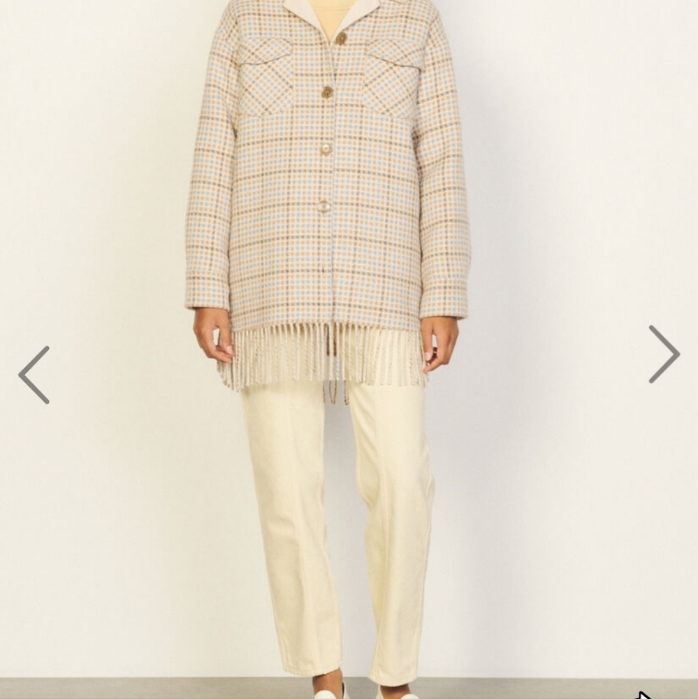 Sandro Wool Overshirt Coat with Fringing